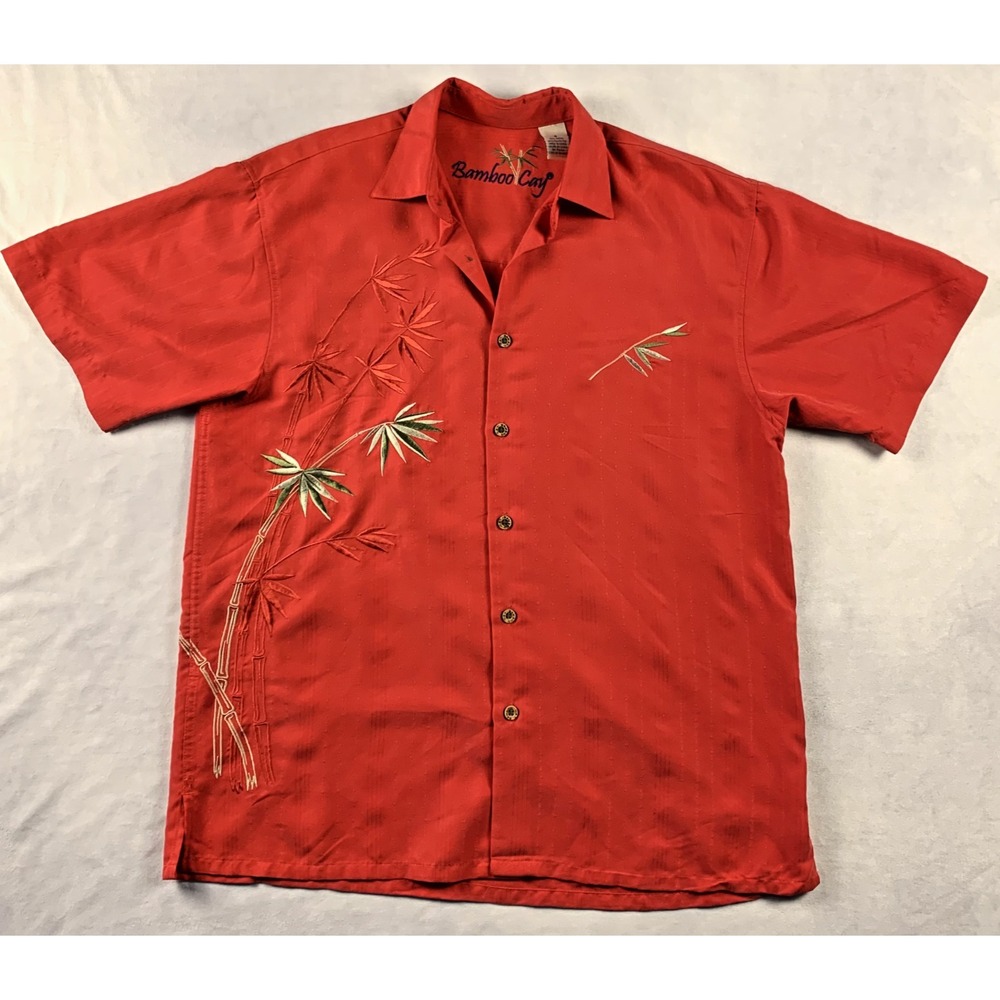 Bamboo Cay Mens Small Red Modal Blend Embroidered Hawaiian Aloha Tropical Shirt
